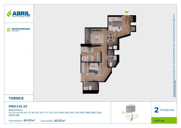 Plano del modelo SFP-B -211 AL 1311, 1409, 1510-1810, 1908-2308 del proyecto Gran Manzano en Jesus Maria