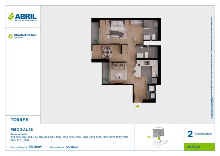 Plano del modelo SFP-B -204-1304, 1402, 1503-1803, 1901-2301 del proyecto Gran Manzano en Jesus Maria