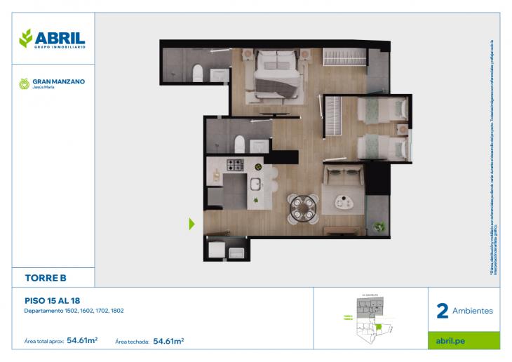 Plano del modelo SFP-B -1502 AL 1802 del proyecto Gran Manzano en Jesus Maria