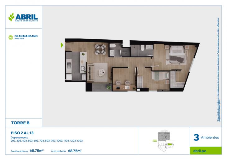 Plano del modelo SFP-B -203 AL 1303 del proyecto Gran Manzano en Jesus Maria