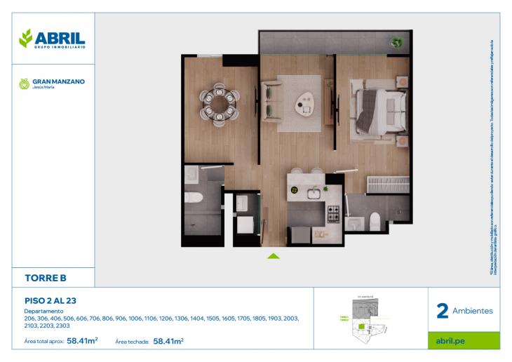 Plano del modelo SFP-B -206-1306, 1404, 1505-1805, 1903-2303 del proyecto Gran Manzano en Jesus Maria