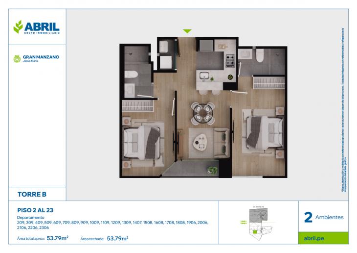 Plano del modelo SFP-B -209-1309, 1407, 1508-1808, 1906-2306 del proyecto Gran Manzano en Jesus Maria