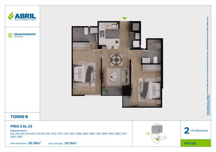 Plano del modelo SFP-B -210 AL 1310, 1408, 1509-1809, 1907-2307 del proyecto Gran Manzano en Jesus Maria