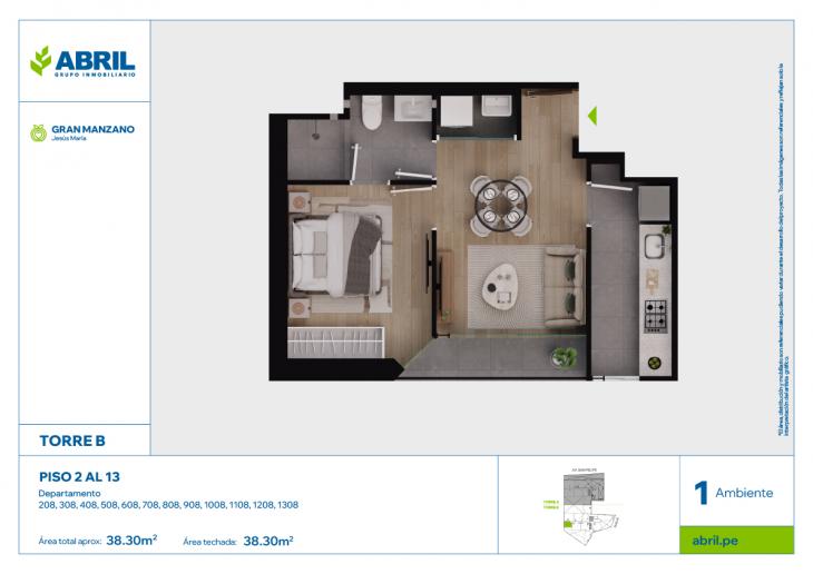 Plano del modelo SFP-B -208 AL 1308 del proyecto Gran Manzano en Jesus Maria