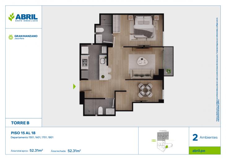 Plano del modelo SFP-B -1501 AL 1801 del proyecto Gran Manzano en Jesus Maria
