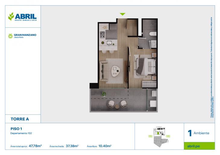 Plano del modelo SFP-A-102 del proyecto Gran Manzano en Jesus Maria