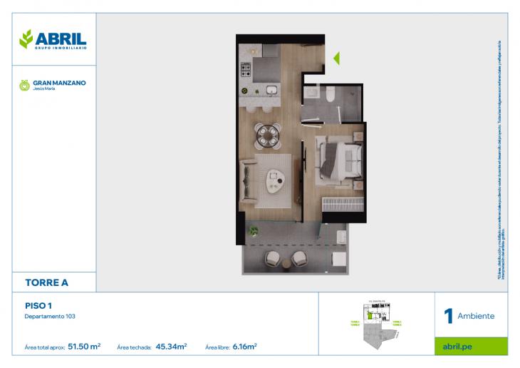 Plano del modelo SFP-A-103 del proyecto Gran Manzano en Jesus Maria