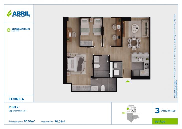 Plano del modelo SFP-A-201 del proyecto Gran Manzano en Jesus Maria