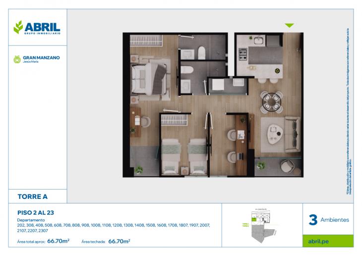 Plano del modelo SFP-A-202, 308-1708, 1807-2307 del proyecto Gran Manzano en Jesus Maria