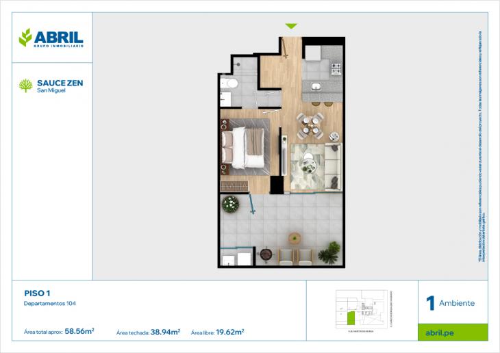Plano del modelo CGC - 104 del proyecto Sauce Zen en San Miguel