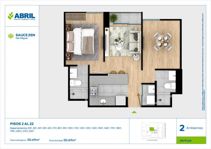 Plano del modelo CGC - 201 AL 2301 del proyecto Sauce Zen en San Miguel