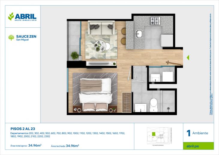 Plano del modelo CGC - 202  AL 2302 del proyecto Sauce Zen en San Miguel