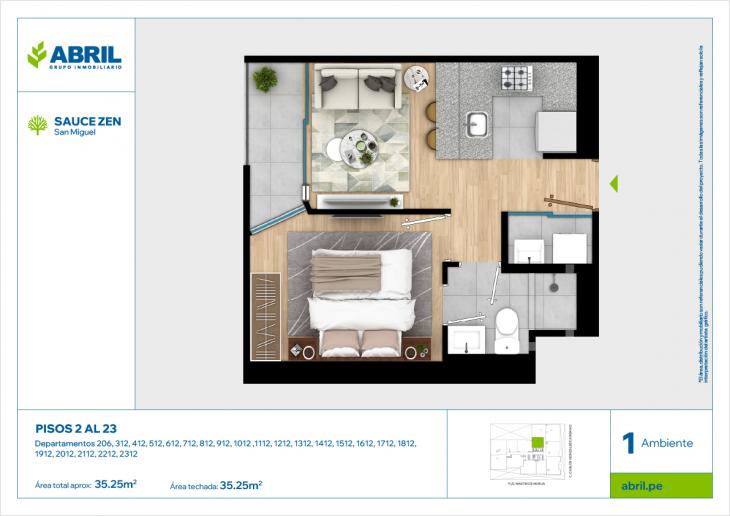 Plano del modelo CGC - 206, 312 AL 2312 del proyecto Sauce Zen en San Miguel