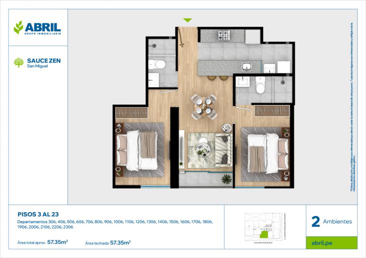 Plano del modelo CGC - 306 AL 2306 del proyecto Sauce Zen en San Miguel