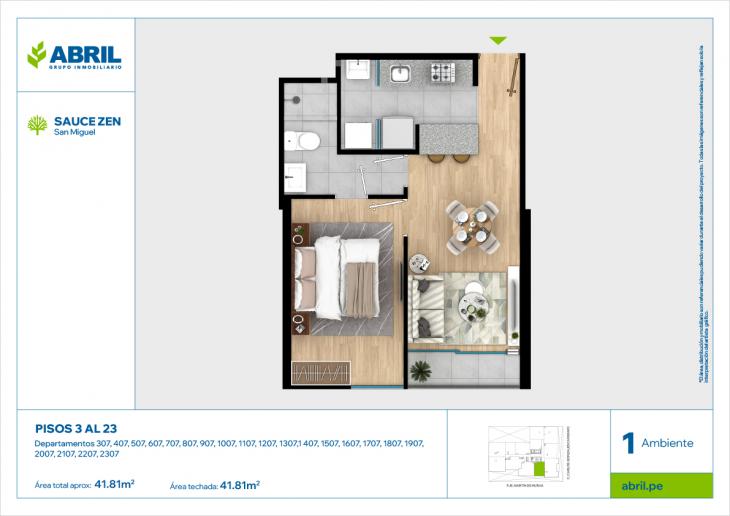 Plano del modelo CGC - 307 AL 2307 del proyecto Sauce Zen en San Miguel