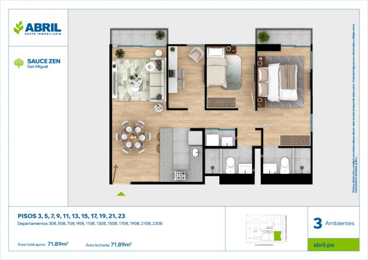 Plano del modelo CGC - X8 IMPAR del proyecto Sauce Zen en San Miguel