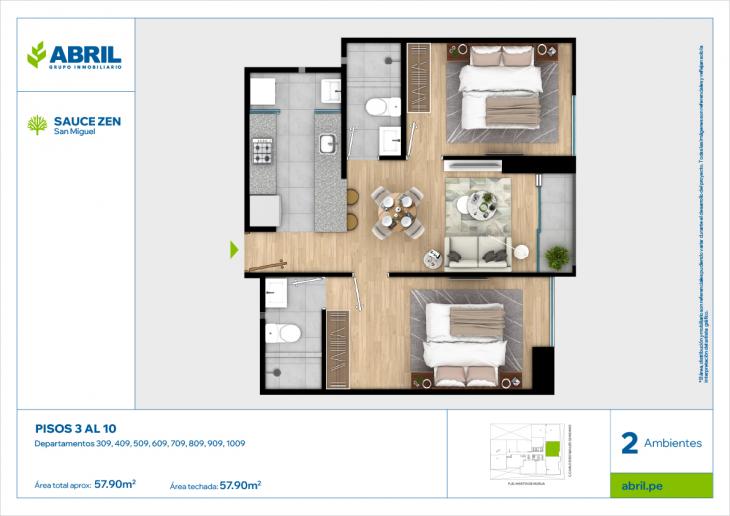 Plano del modelo CGC - 309 AL 1009 del proyecto Sauce Zen en San Miguel