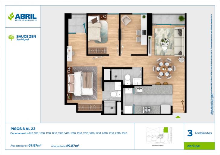 Plano del modelo CGC - 810 AL 2310 del proyecto Sauce Zen en San Miguel