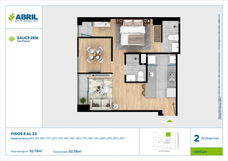 Plano del modelo CGC - 811 AL 2311 del proyecto Sauce Zen en San Miguel