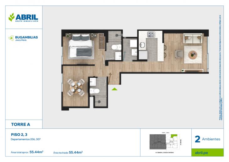 Plano del modelo BUG-A-206, 307 del proyecto Bugambilias en Jesus Maria