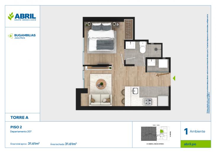 Plano del modelo BUG-A-207 del proyecto Bugambilias en Jesus Maria