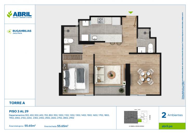 Plano del modelo BUG-A-302 AL 2902 del proyecto Bugambilias en Jesus Maria