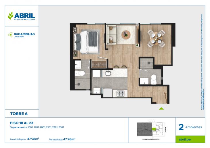 Plano del modelo BUG-A-1801 AL 2301 del proyecto Bugambilias en Jesus Maria