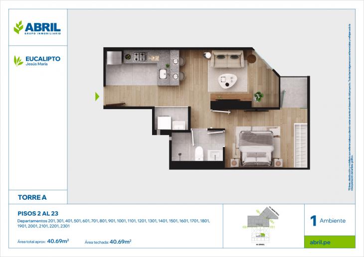 Plano del modelo EUC-TA-201AL2301 del proyecto Eucalipto en Jesus Maria