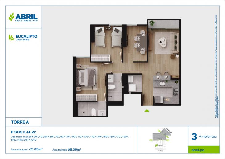 Plano del modelo EUC-TA-207AL2207 del proyecto Eucalipto en Jesus Maria