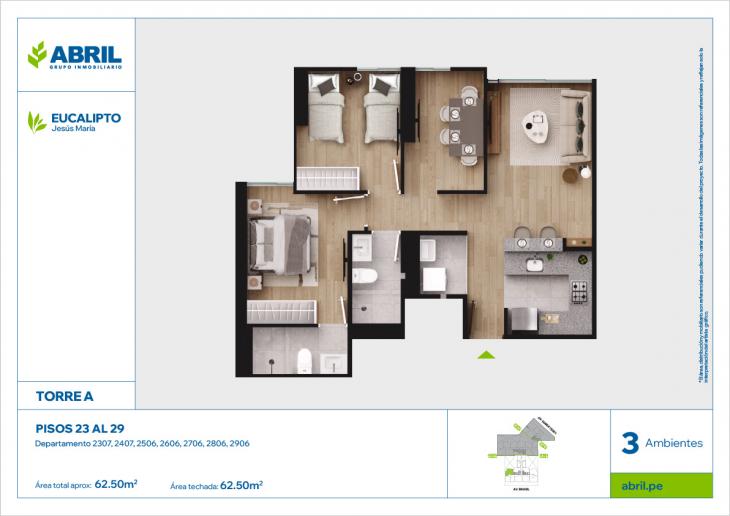 Plano del modelo EUC-TA-2307,2407,2506AL2906 del proyecto Eucalipto en Jesus Maria