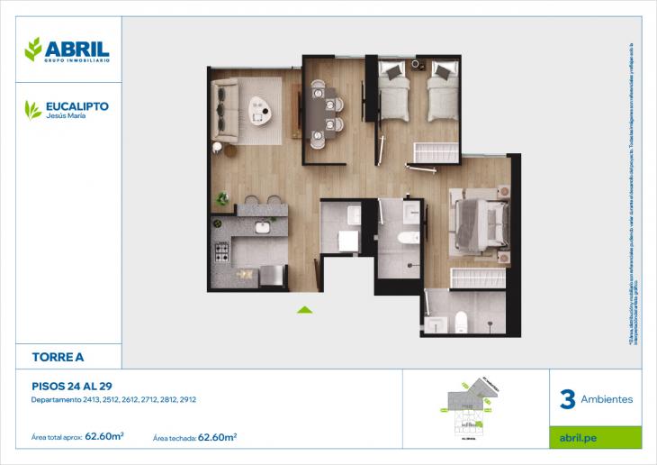 Plano del modelo EUC-TA-2413,2512AL2912 del proyecto Eucalipto en Jesus Maria