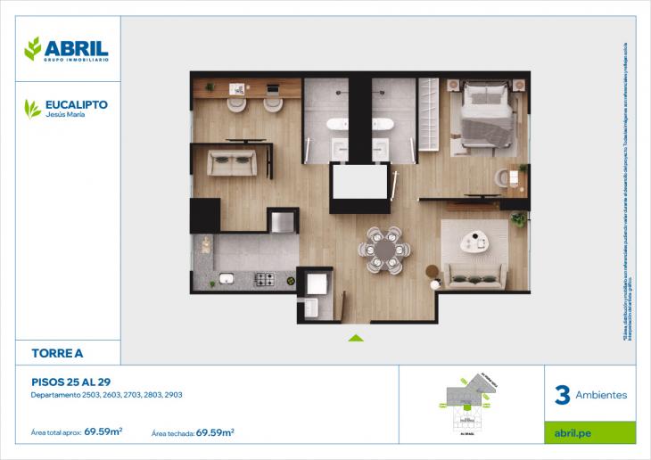Plano del modelo EUC-TA-2503AL2903 del proyecto Eucalipto en Jesus Maria