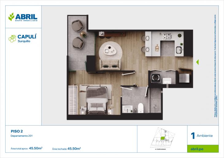 Plano del modelo CAP-201_V1 del proyecto Capulí en Surquillo