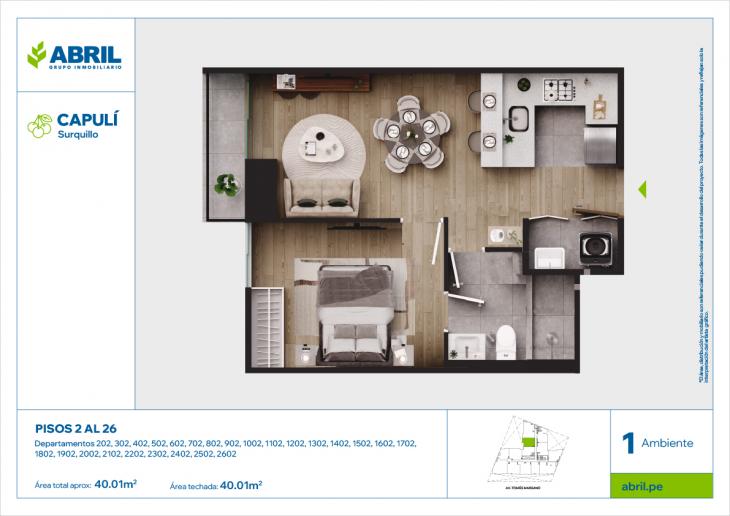 Plano del modelo CAP-202AL2602_V1 del proyecto Capulí en Surquillo