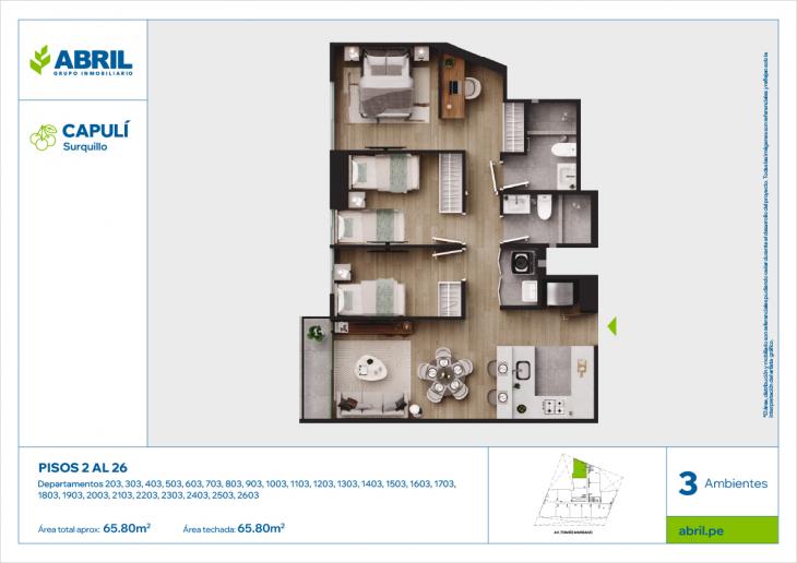 Plano del modelo CAP-203AL2603_V1 del proyecto Capulí en Surquillo