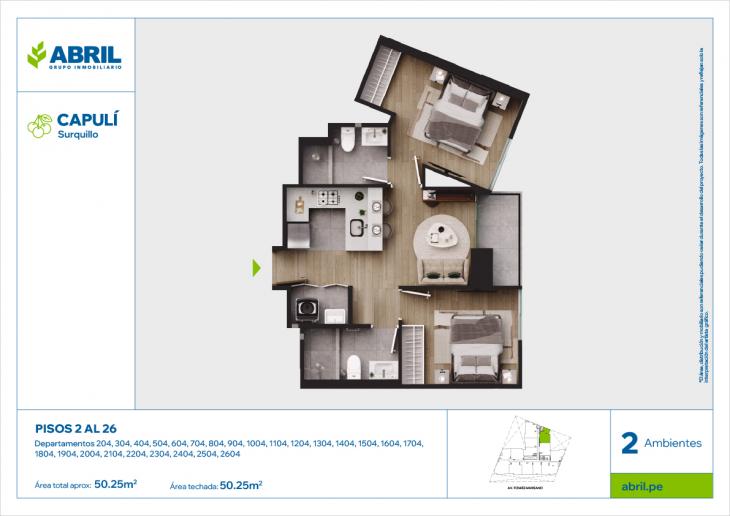 Plano del modelo CAP-204AL2604_V1 del proyecto Capulí en Surquillo