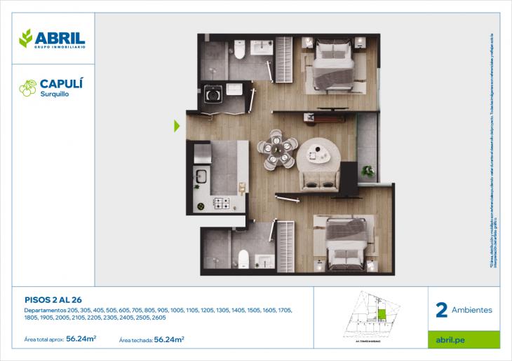 Plano del modelo CAP-205AL2605_V1 del proyecto Capulí en Surquillo