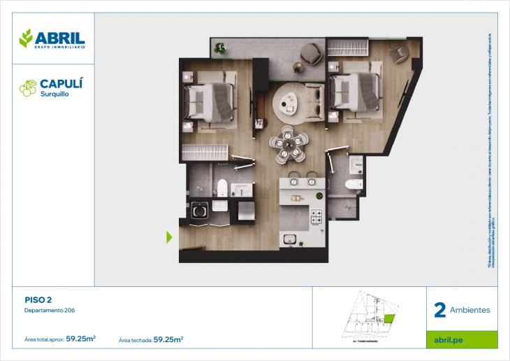 Plano del modelo CAP-206_V1 del proyecto Capulí en Surquillo