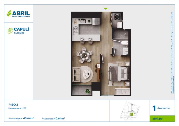 Plano del modelo CAP-208_V1 del proyecto Capulí en Surquillo