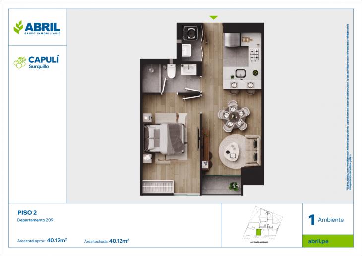 Plano del modelo CAP-209_V1 del proyecto Capulí en Surquillo