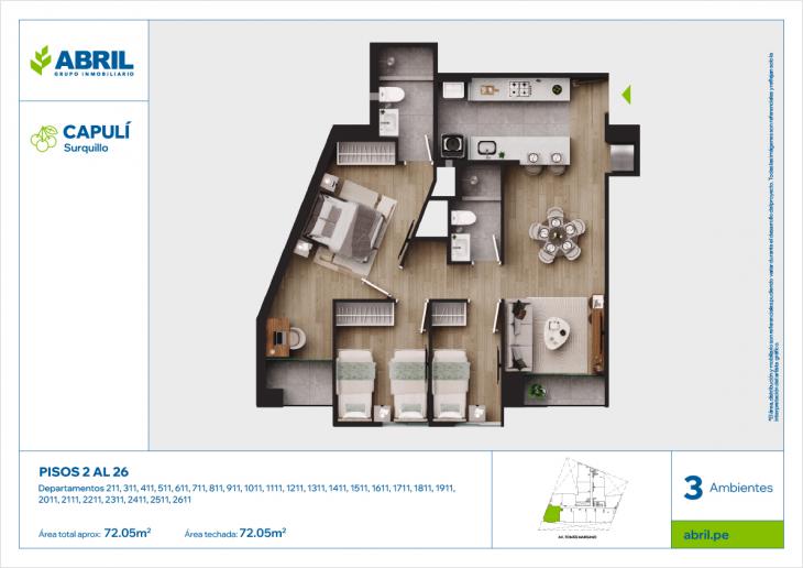 Plano del modelo CAP-211AL2611_V1 del proyecto Capulí en Surquillo