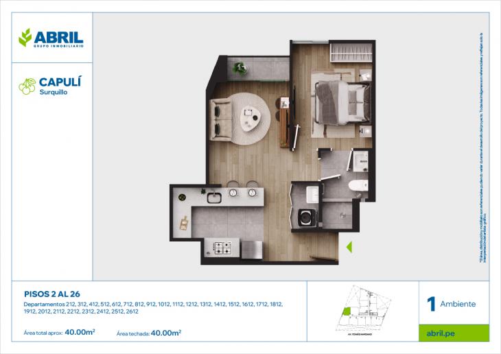 Plano del modelo CAP-212AL2612_V1 del proyecto Capulí en Surquillo
