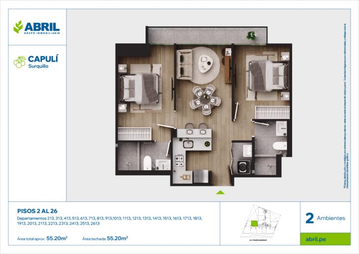 Plano del modelo CAP-213AL2613_V1 del proyecto Capulí en Surquillo