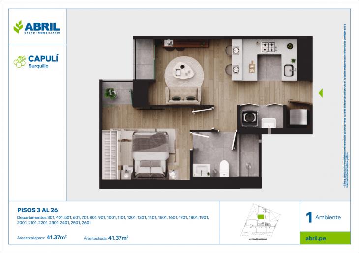 Plano del modelo CAP-301AL2601_V1 del proyecto Capulí en Surquillo