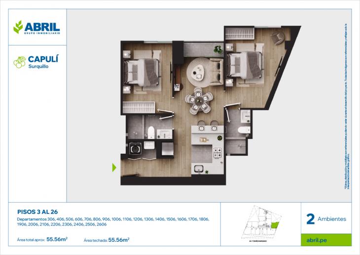 Plano del modelo CAP-306AL2606_V1 del proyecto Capulí en Surquillo
