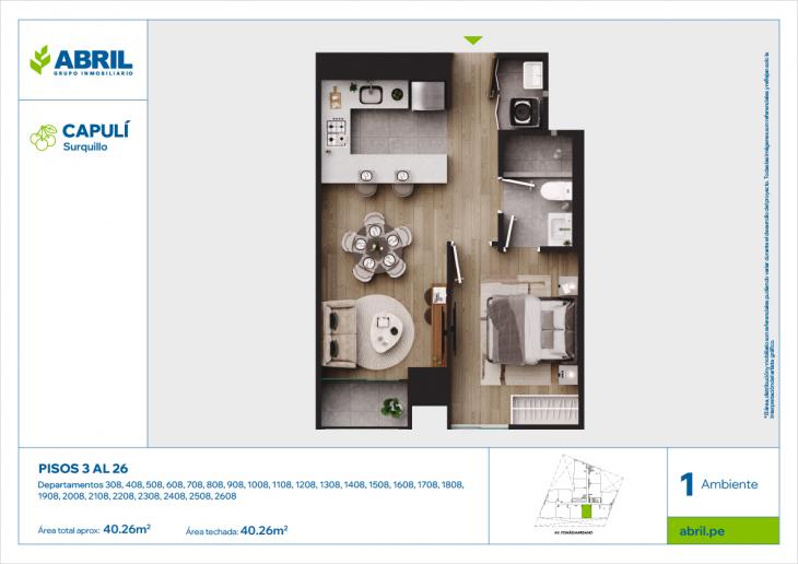 Plano del modelo CAP-308AL2608_V1 del proyecto Capulí en Surquillo