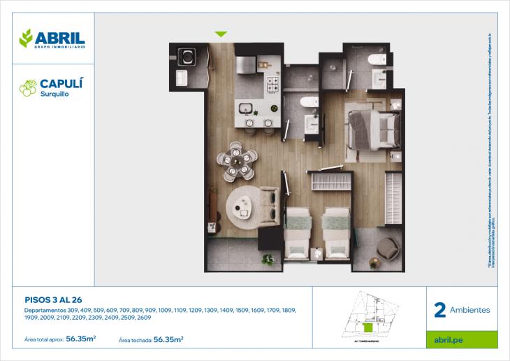 Plano del modelo CAP-309AL2609_V1 del proyecto Capulí en Surquillo
