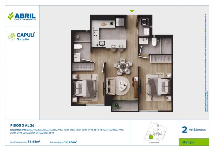 Plano del modelo CAP-310AL2610_V1 del proyecto Capulí en Surquillo