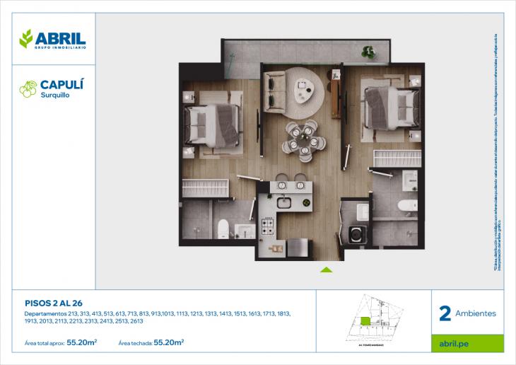 Plano del modelo CAP-213AL2613_V1 del proyecto Capulí en Surquillo