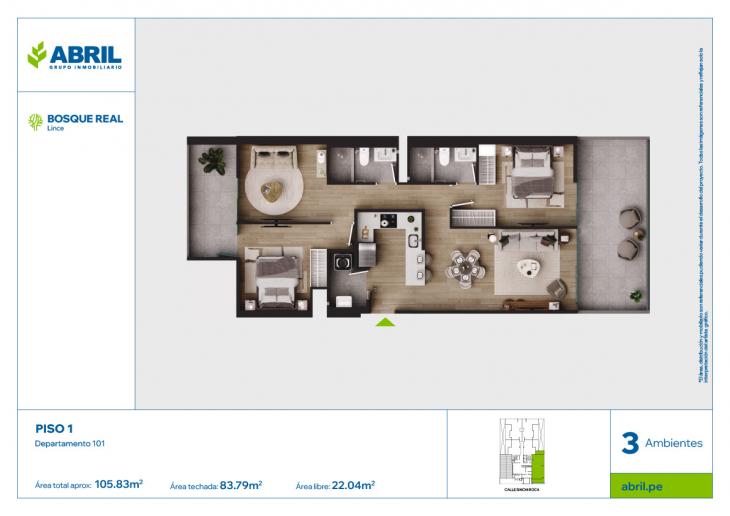 Plano del modelo DPTO-101 del proyecto Bosque Real en Lince